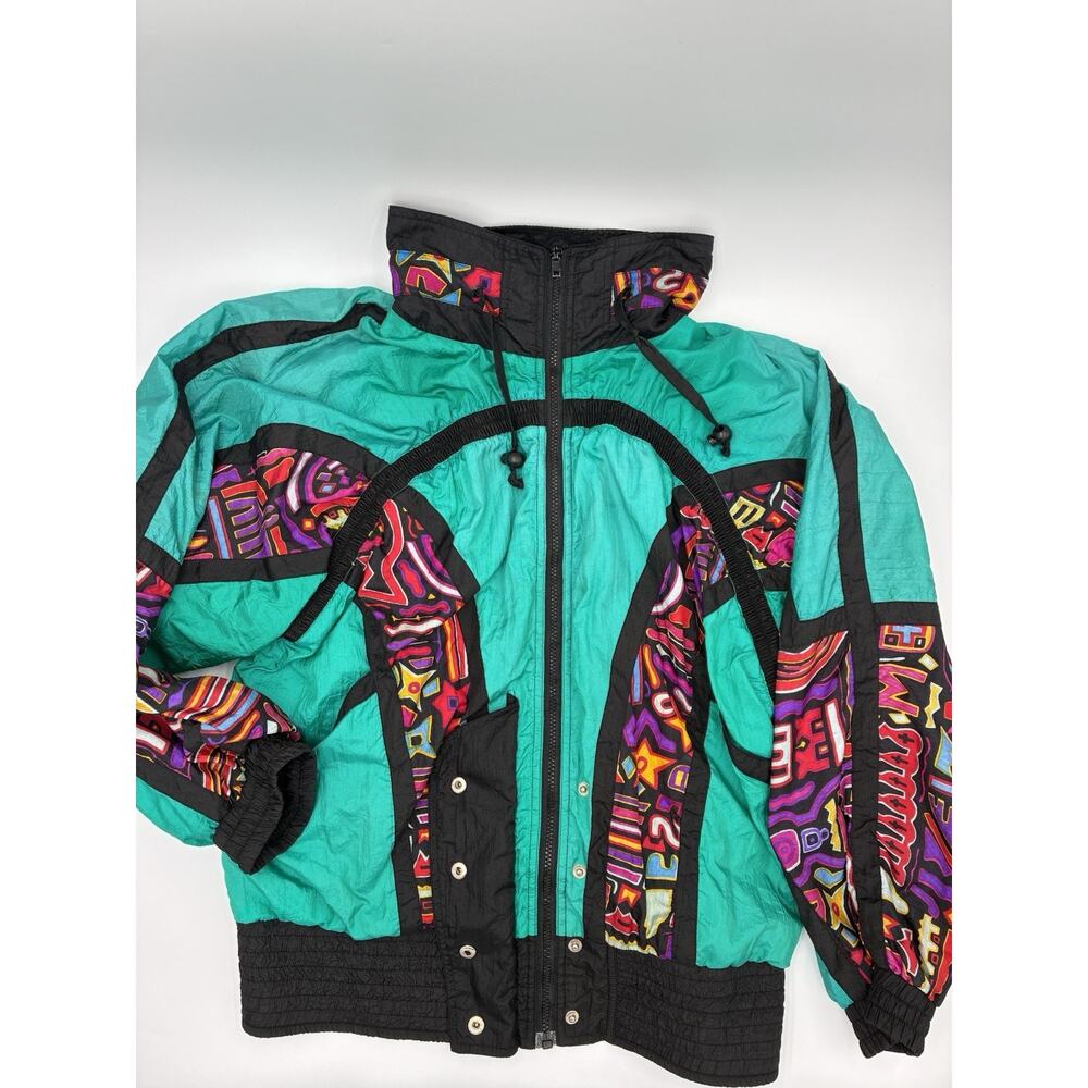 Primrose by Janeve Sport Vintage 1980s Geometric Teal Black Jacket XL